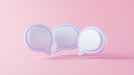 Three white speech bubbles on a pink background.