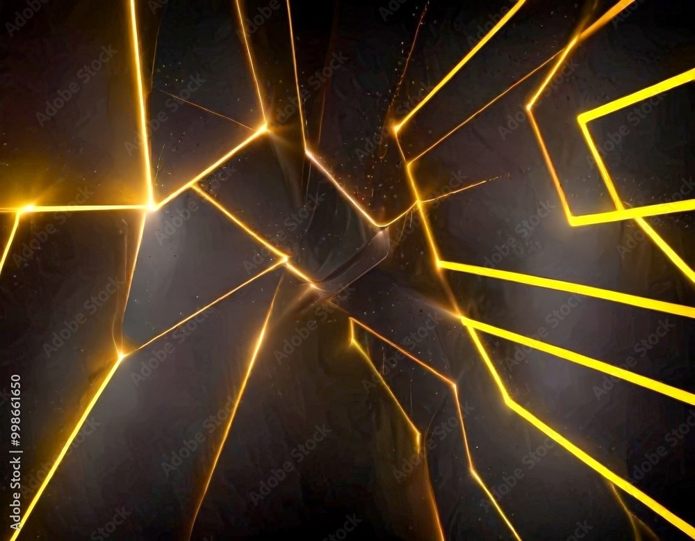 Fototapete a dark background with a striking geometric pattern of intersecting lines and rays of light, creating a sense of depth and movement