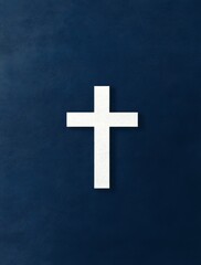 a simple navy blue and white cross symbol, elegantly positioned against a solid background. 