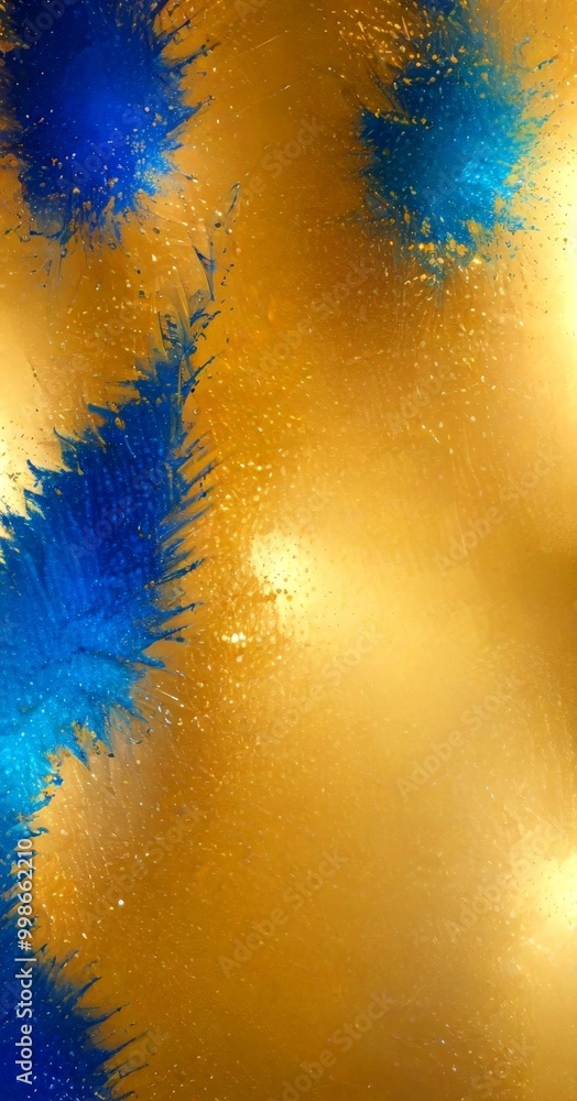 Poster a vibrant abstract composition with a gradient of blue and gold colors the left side of dominated by