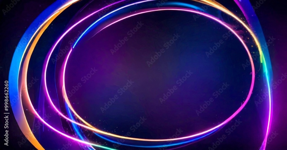 Poster a circular frame composed of neon-colored lines against a dark background