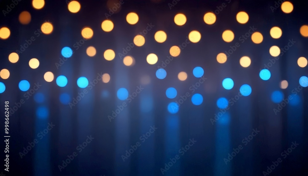 Poster a dark background with a pattern of small, round lights in various colors, including yellow, blue, a