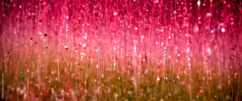 Poster a close-up view field of tall grass with water droplets on the blades, creating a blurred, abstract 