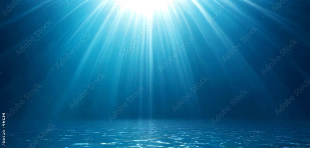 Poster a serene underwater scene with sunlight filtering through the water, creating a mesmerizing pattern of light and shadow