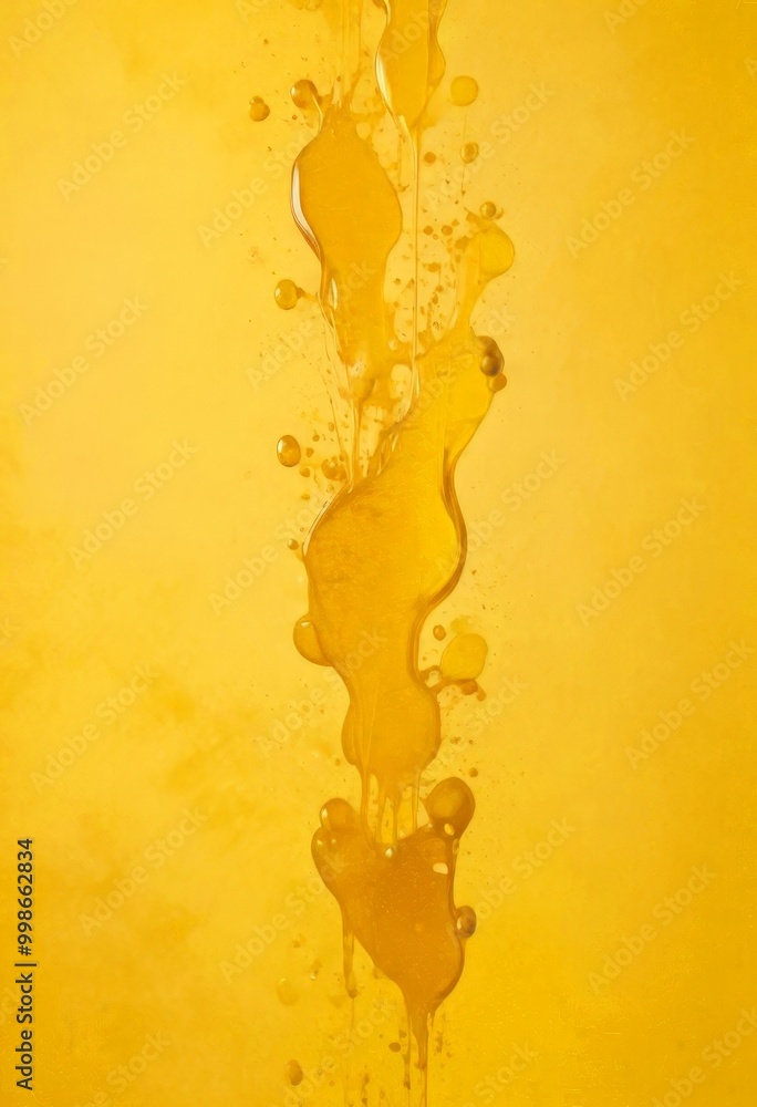 Leinwandbilder a vertical stream of yellow liquid, possibly honey or syrup, with droplets and splashes, creating a 