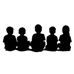 Group of sitting children  silhouette vector illustration