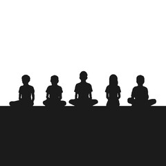 Group of sitting children  silhouette vector illustration