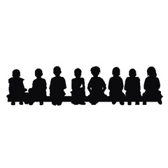 
Group of sitting children  silhouette vector illustration