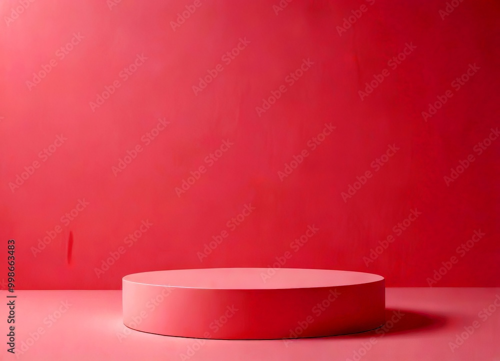 Aufkleber a pink pedestal stands alone against a solid pink background, its smooth surface reflecting the ligh