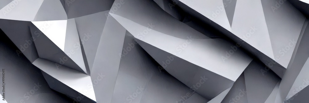Poster a complex geometric pattern composed of intersecting lines and triangles in shades of gray, creating