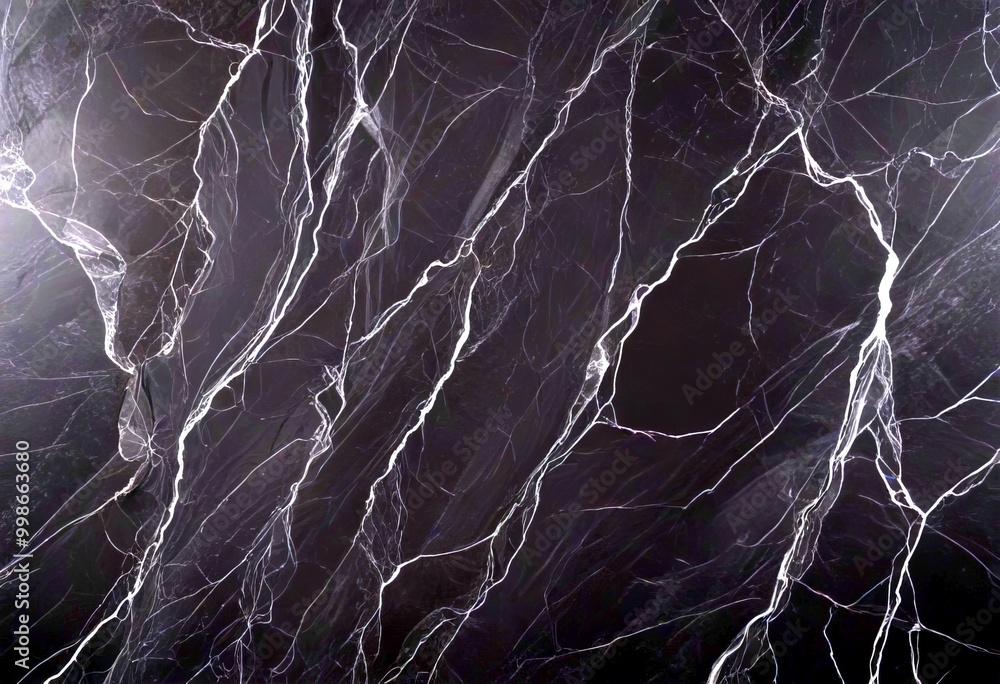 Poster a close-up view black marble surface with a distinctive pattern of white veins running through it