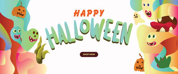 Fototapeta premium Halloween Monster Gang Design concept. abstract geometric liquid form. monster halloween with hand drawn banner template vector illustration.