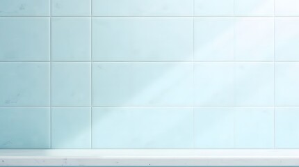 White Shelf in Blue Tiled Bathroom