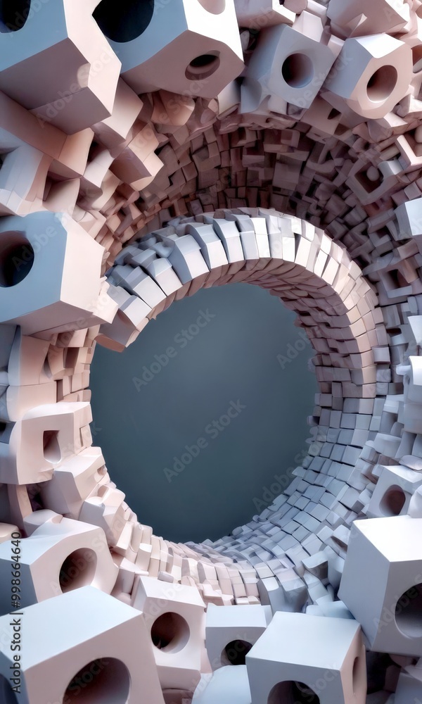 Fototapete a complex spiral-like structure composed of numerous white cubes arranged in a spiral pattern, with 