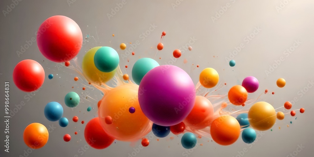 Poster a vibrant array of multicolored spheres floats against a neutral backdrop, creating a dynamic and vi