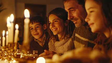Fototapeta premium Family Celebrating Hanukkah Together