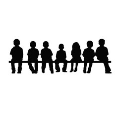 
Group of sitting children  silhouette vector illustration