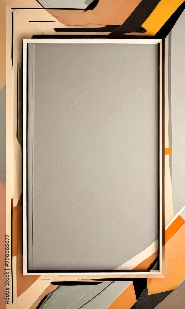 Aufkleber a white rectangular frame with a gray background, set against a colorful abstract background
