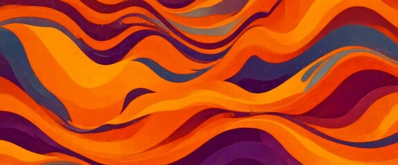 a vibrant abstract pattern composed of overlapping curved lines in shades of orange, purple, and blue, creating a dynamic and visually striking composition