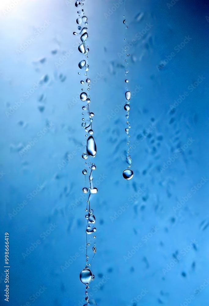 Poster water droplets suspended in mid-air, creating a dynamic and ethereal visual effect against a blurred