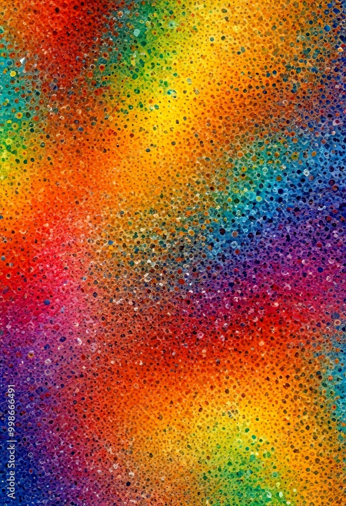 Poster a vibrant abstract painting featuring a colorful, textured surface with a rainbow-like gradient of c