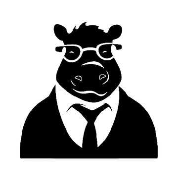 recommend clip art: hippo wearing glasses and tie  silhouette vector illustration