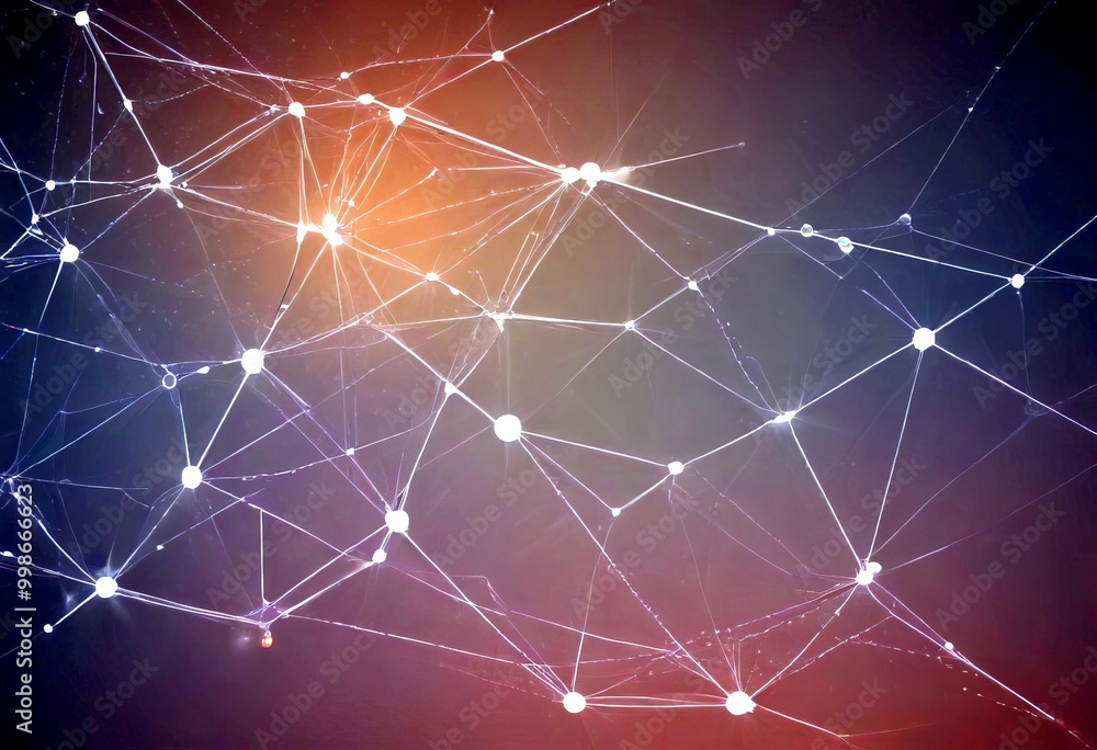 Aufkleber a complex network of interconnected lines and dots, resembling a spider web or a web of interconnected nodes, set against a dark background