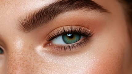 Obraz premium Aqua makeup look with spring minimalism on neutral background