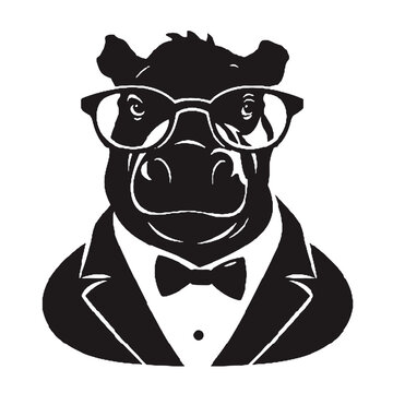 recommend clip art: hippo wearing glasses and tie  silhouette vector illustration