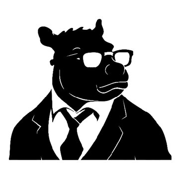 recommend clip art: hippo wearing glasses and tie  silhouette vector illustration