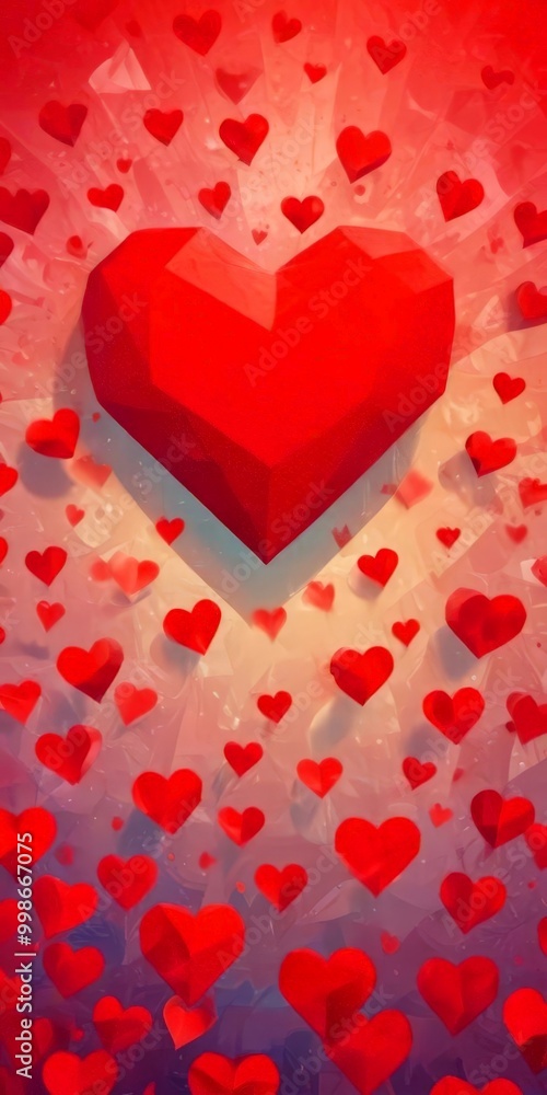 Aufkleber a large, red heart is surrounded by smaller red hearts, creating a vibrant and dynamic visual effect