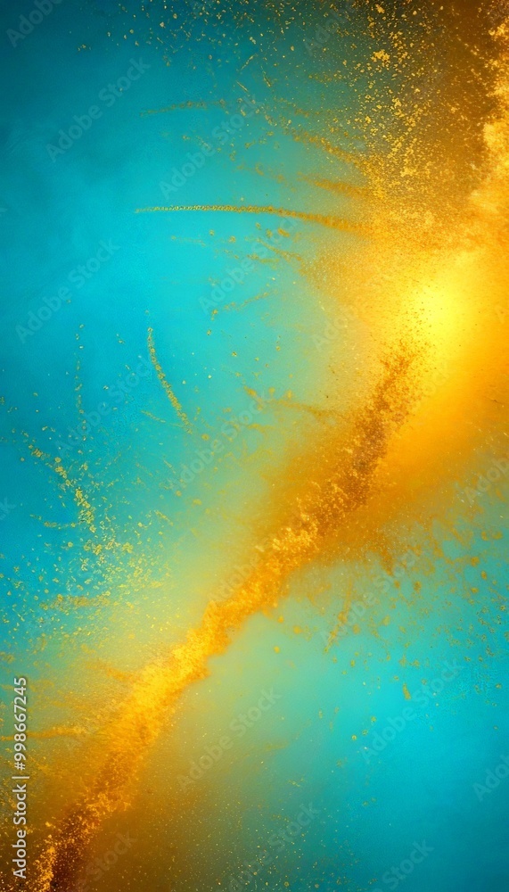 Poster a vibrant abstract composition with a gradient of blue and gold hues the central focus is a striking