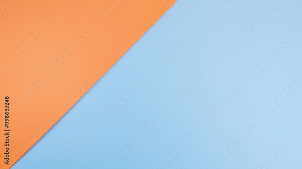 Poster minimalistic background displaying a sheet of orange paper intersecting diagonally with a sheet of b
