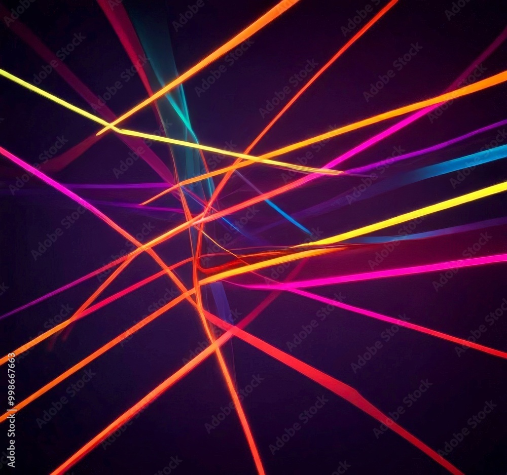 Poster a vibrant abstract composition of intersecting lines in various colors, including red, orange, yello