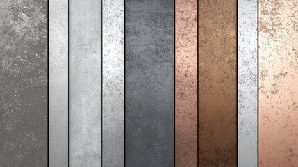 Metallic background formed by vertical stripes showing different shades of grey, silver and copper colors. The image is suitable for backgrounds and textures