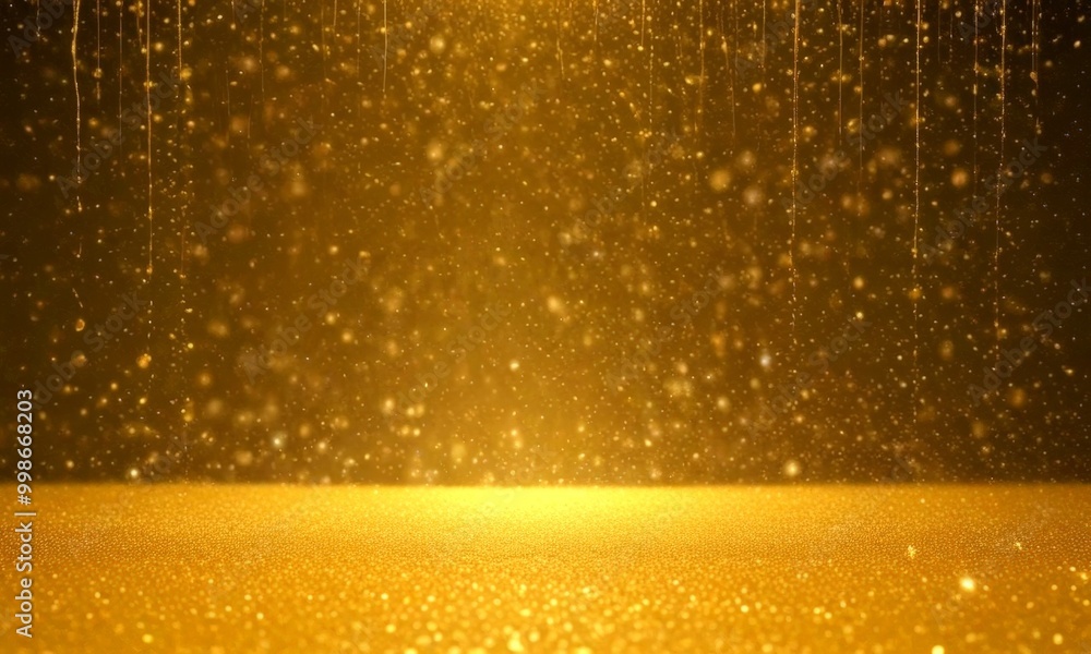 Aufkleber a golden glittering surface with a dark background, creating a sense of depth and dimension The glittering effect is further enhanced by the falling golden particles,