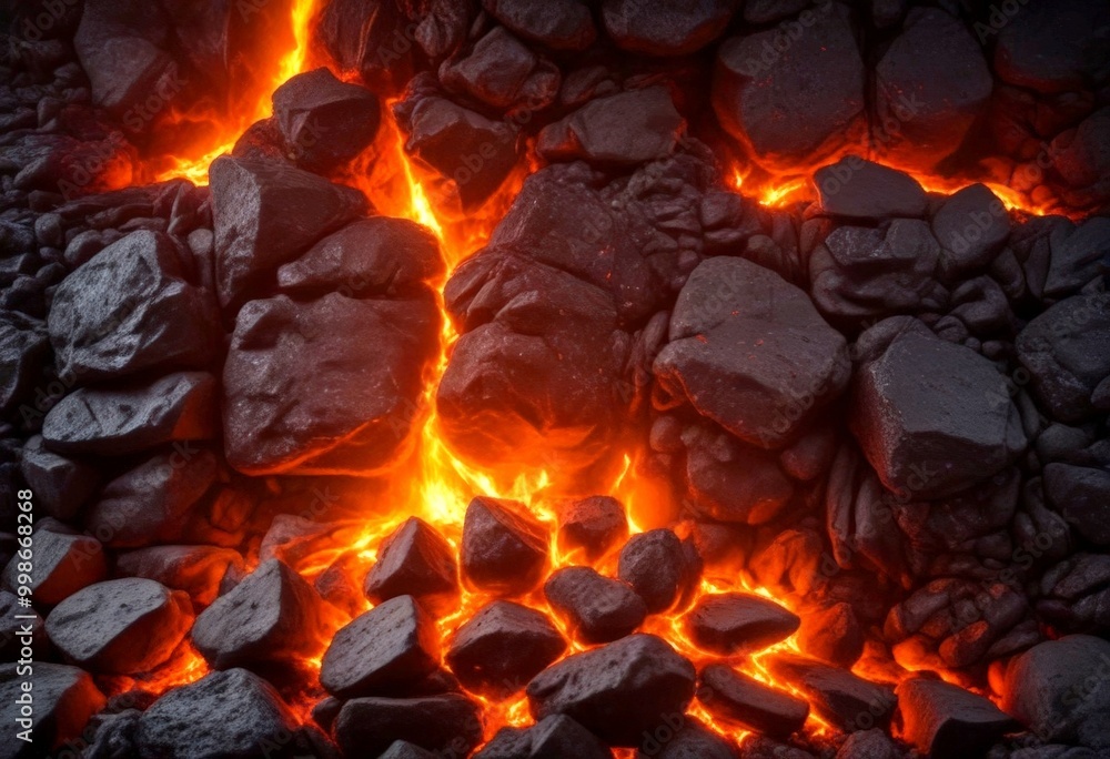 Poster a fiery display of molten rock erupting from the ground, creating a dramatic and intense scene