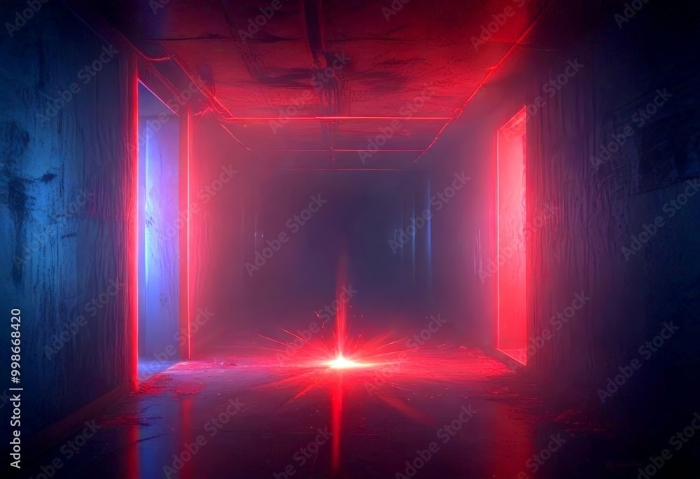 Poster a dimly lit corridor with a red light at the end, creating a sense of mystery and anticipation