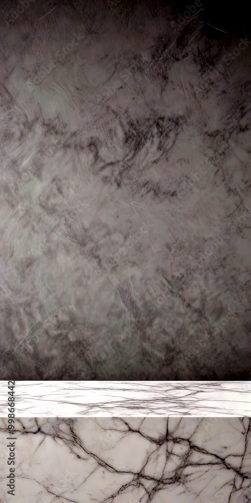 Poster A marble countertop with a textured surface, set against a gray wall with a subtle pattern