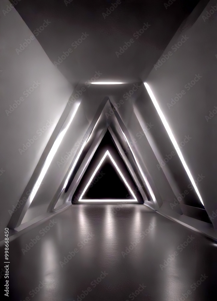 Aufkleber A minimalist, monochromatic corridor with a triangular light source at the end, creating a sense of depth and perspective