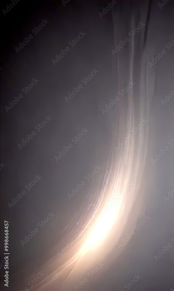 Poster a curved, abstract line that appears to be a wave or a stream of light, with a gradient of gray and white colors
