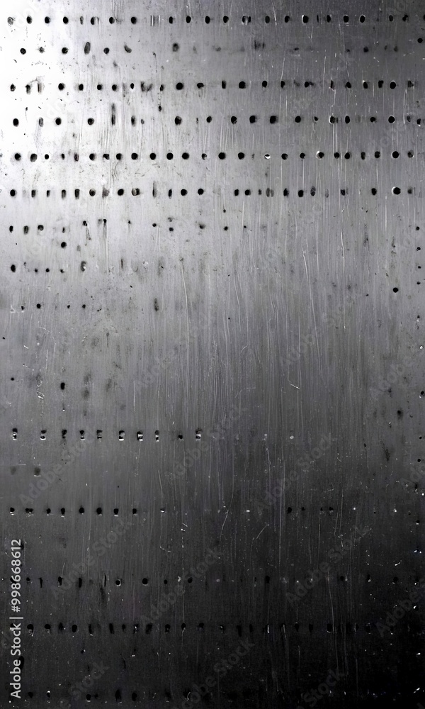 Poster a close-up view textured metal surface with a grid-like pattern of small holes or perforations