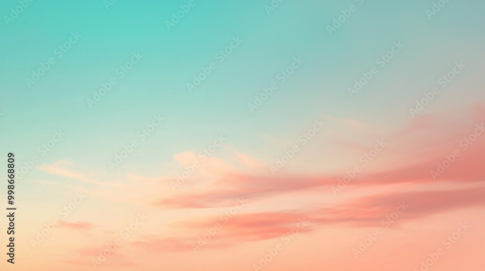 Poster mesmerizing pink and orange clouds blend with a tranquil turquoise sky, creating a serene gradient i