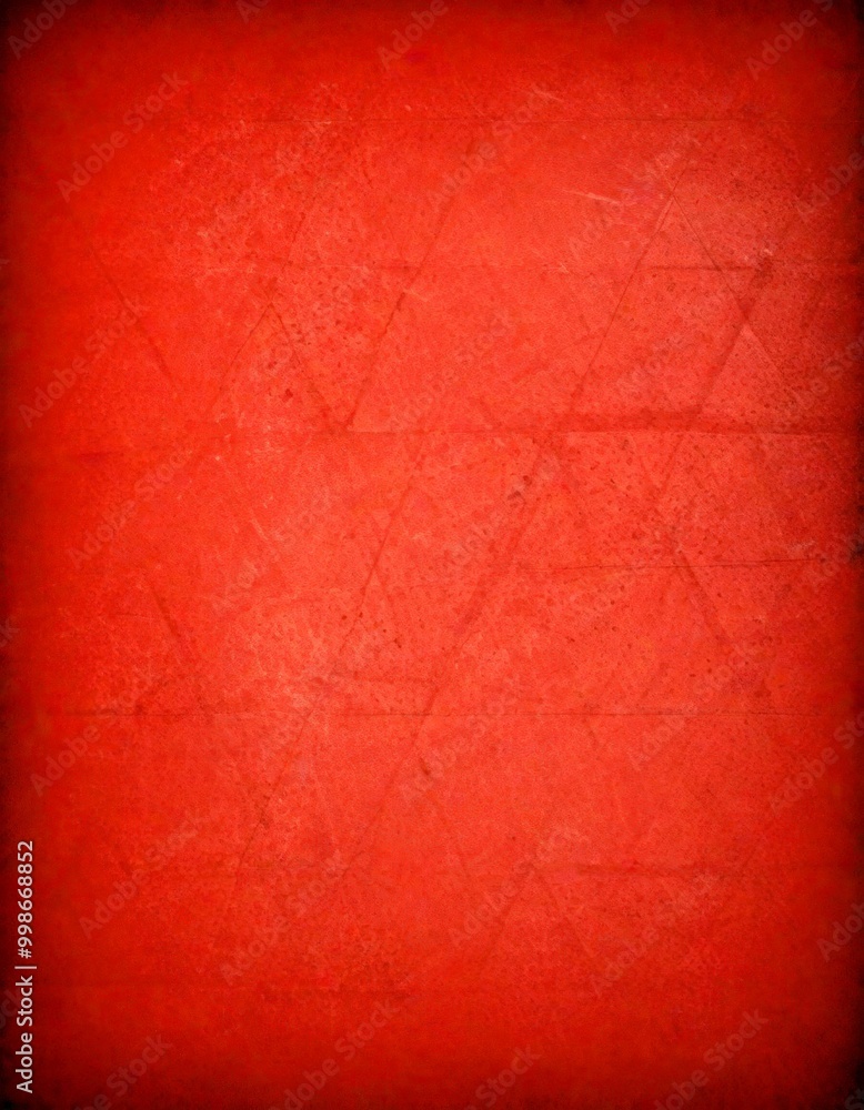 Poster a red textured surface with a geometric pattern of intersecting lines and triangles, creating a visu