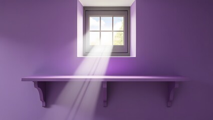 Fototapeta premium Purple Wall With Shelf and Window Sunlight
