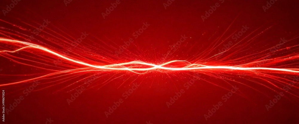 Aufkleber a red background with a dynamic, abstract pattern of glowing, white lines and rays emanating from the center, creating a sense of movement and energy