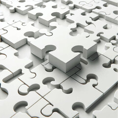 Realistic high resolution white puzzle pieces design vector art of illustration and Connection Isolated on White Background