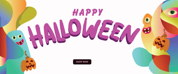 Frightful Monster Horde Halloween Design concept. abstract geometric liquid form. monster halloween with hand drawn banner template vector illustration.