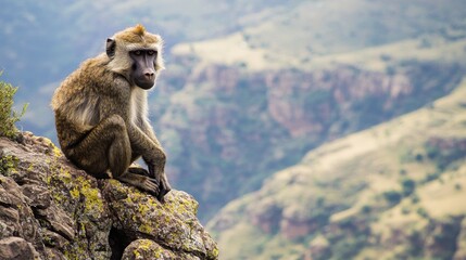 A baboon perched on a rocky outcrop, its sharp eyes scanning the landscape for food or threats
