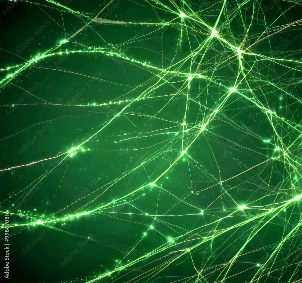 Poster a complex network of interconnected lines and points of light, creating a visually striking abstract pattern